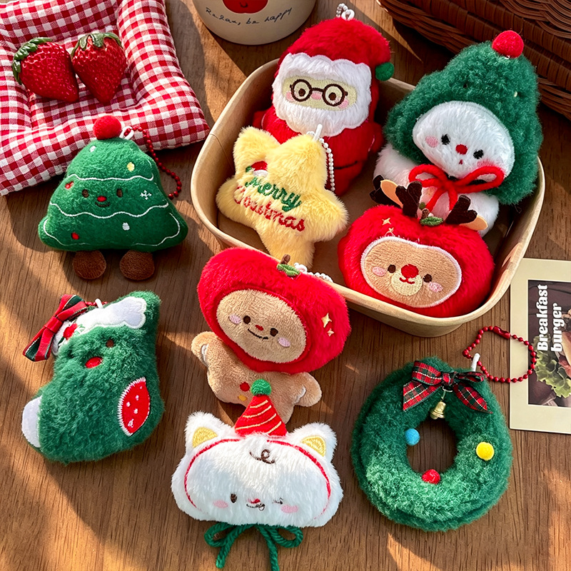 Backpacks - 9 Stück/Set Weihnachts-Plüsch-Schlüsselanhänger, Weihnachtsmann, Schneemann, weich,