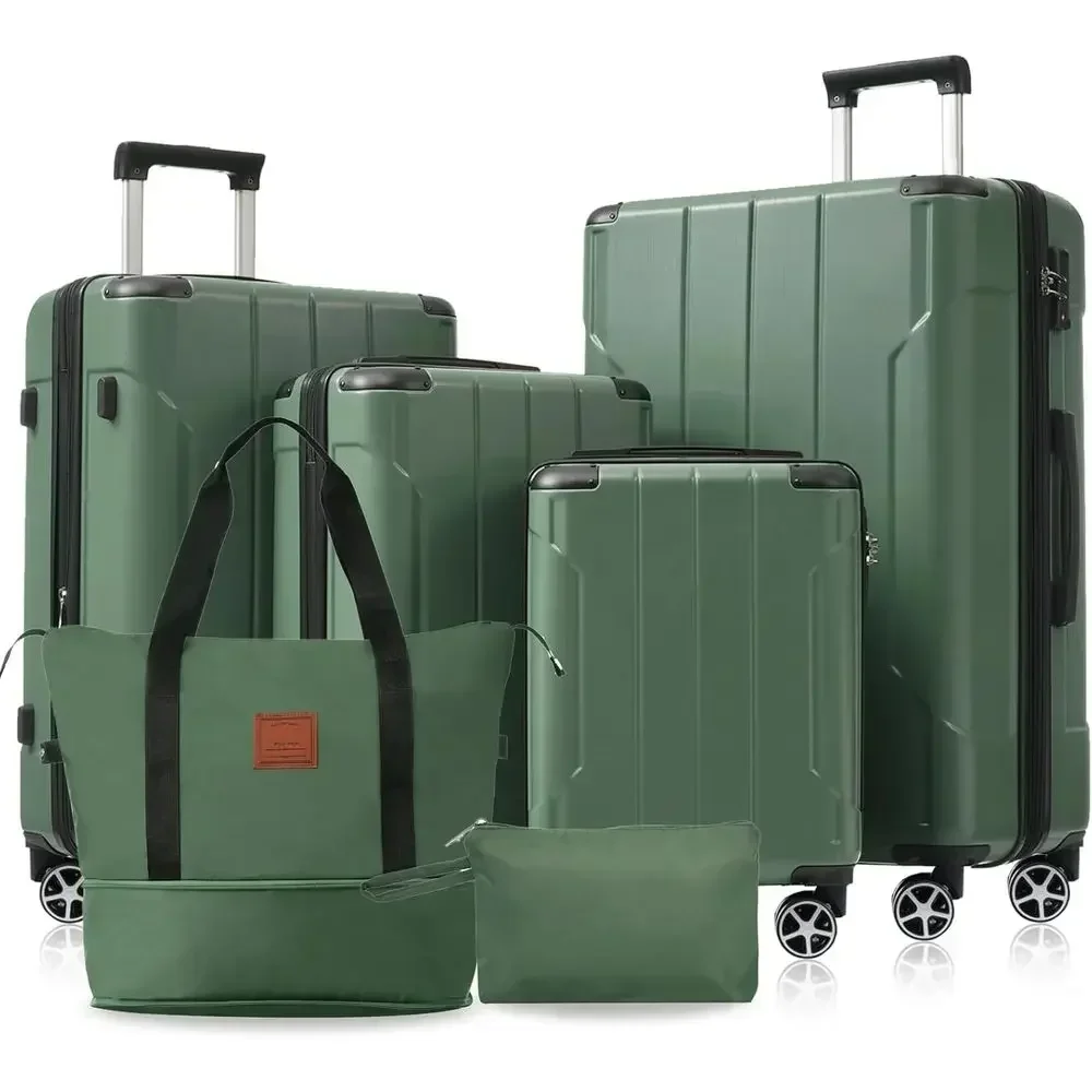 Expandable Hard Shell Luggage Set - 6-teiliges, erweiterbares Hartschalen-Kofferset mit Doppelrädern, TSA-Schloss,